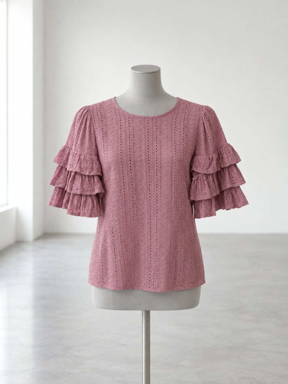 Sugarlips Mauve Pink Eyelet Ruffle Sleeve Blouse